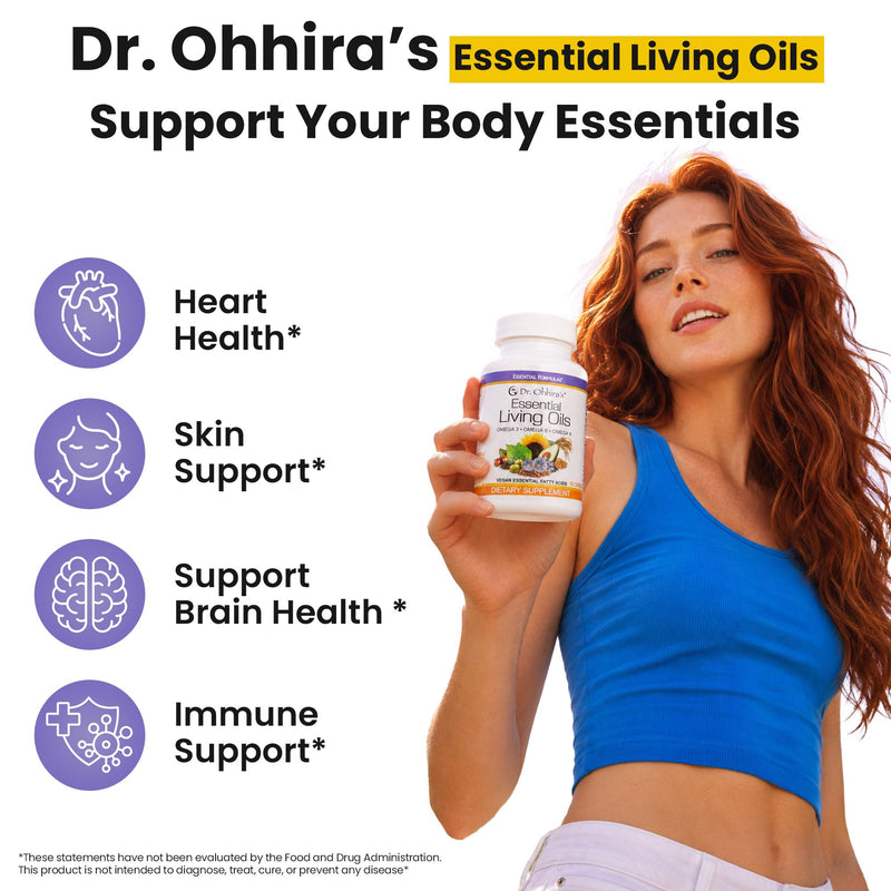 Dr Ohhira's Essential Living Oils, Triple Omega 3-6-9 Supplements, 60 Caps | Vegan Omega 3 6 9 supplements - Supports Skin & Heart - Includes Flaxseed & Borage Oil - Fish Oil Alternative - Non-GMO