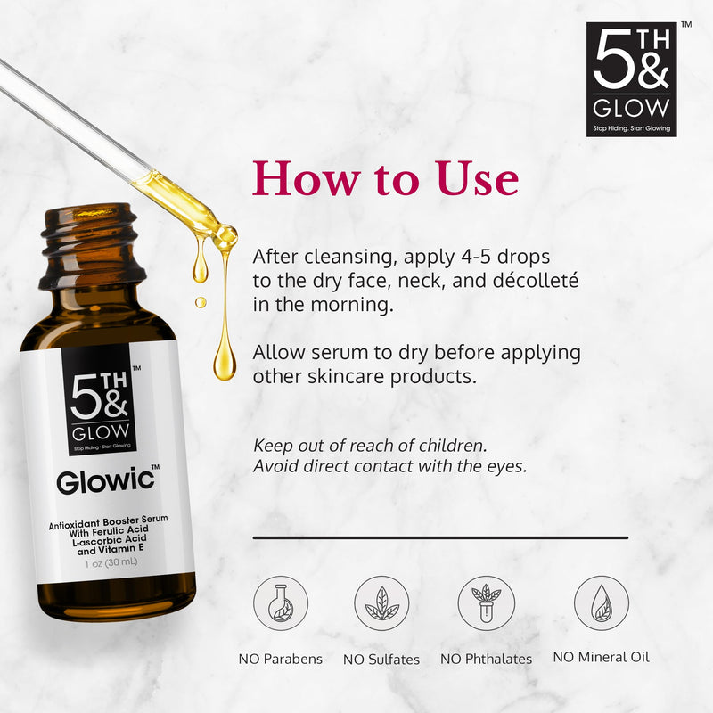 Glowic - Vitamin C Serum for Dark Spots and Fine Lines - Hyaluronic Acid | Antioxidant Serum, Dark Spot and Tone Support, Ferulic Acid and Niacinamide, Morning and Night, Cruelty-Free