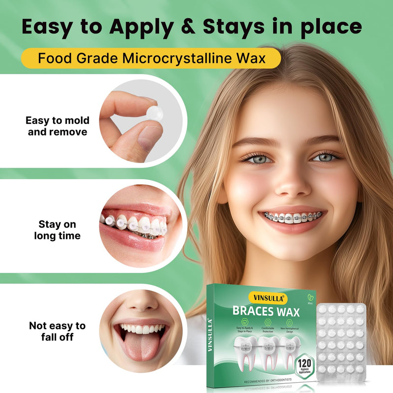 [Australia] - Orthodontic Wax for Braces Wax 120 Individual Hygienic Packaging Dental Wax Dots Mint 120PCS 