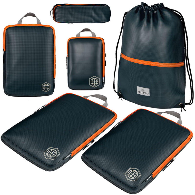 TRIPPED Travel Gear Extra Large Compression Packing Cubes 6-Piece Set Grey/Orange