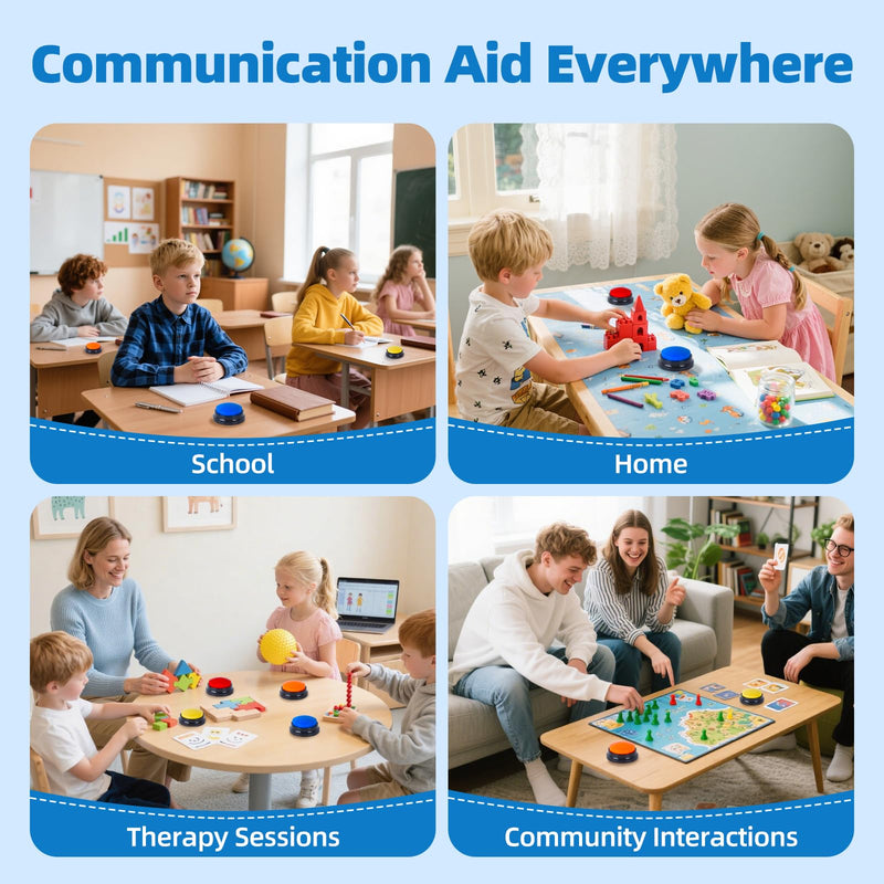[Australia] - 4 Pack Portable AAC Communication Devices for Autism Individuals with Communication Difficulties, Communication Device for Nonverbal Kids, Voice Recording Buttons for Schools, Home, Treatment Courses 