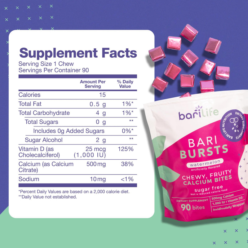 [Australia] - Bari Life BariBurst Calcium Citrate Soft Chews for Gastric Bypass, Gastric Sleeve and Duodenal Switch (Watermelon) Watermelon 