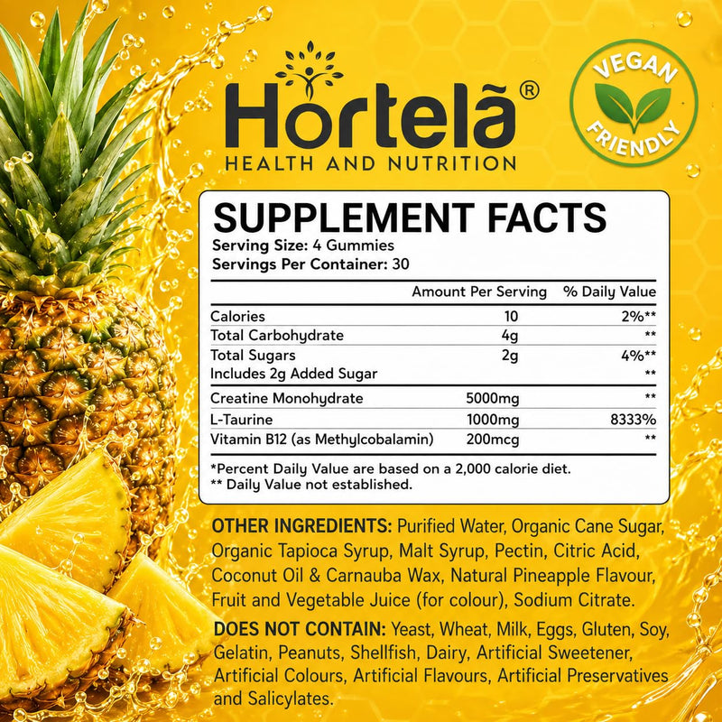 Creatine Gummies 5000mg – Creatine Monohydrate with B12 & L-Taurine | Pineapple Flavour Chewables for Men & Women | Energy, Muscle & Recovery Support | 120 Count (1 Month Supply) (Pineapple)