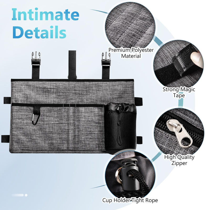 [Australia] - Rhino Valley Walker Bag, Multi Pockets Folding Walker Basket Tote Bag with Cup Holder, Hand-free Carry Pouch Storage Bag for Universal Walkers, Large Capacity Organizer for Seniors Elderly, Gray A Gray Big 