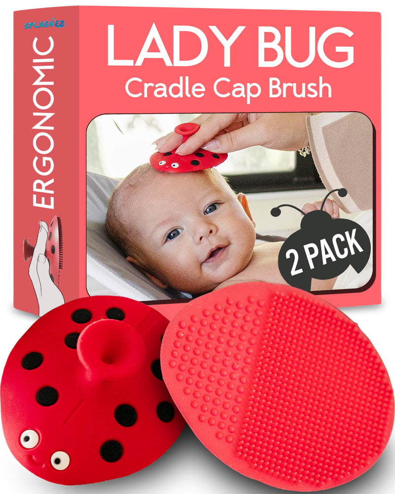 [Australia] - SplashEZ Cradle Cap Brush for Babies | Soothing Newborn Head Massager | Food-Grade Soft Silicone Baby Bath Brush & Scalp Scrubber | Infant Cradle Cap Comb - Organic Shape & Ladybug Design, 2-Pack 