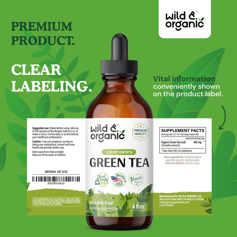 [Australia] - Green Tea Extract Drops - Organic Green Tea Liquid Supplement - Camellia Sinensis Tincture - Vegan, Alcohol Free - 4 fl oz 4 Fl Oz (Pack of 1) 