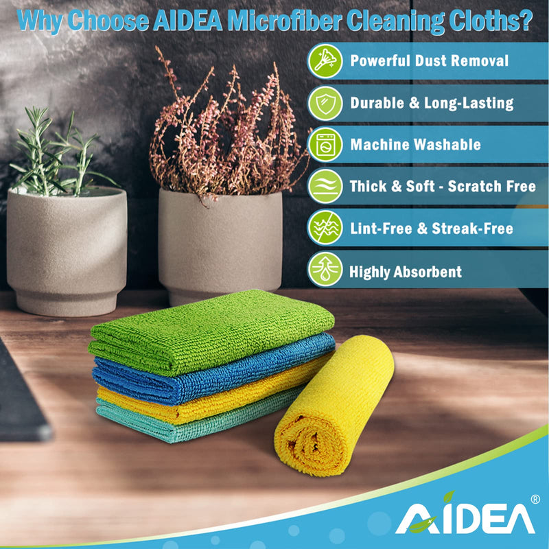 [Australia] - AIDEA Microfiber Cleaning Cloths-8PK, All-Purpose Cleaning Towels, Soft Absorbent Cleaning Rags Kitchen Towels, Lint-Free Dusting Cloth for House, Kitchen, Car, Window-(12in.x 12in.) Blue/Yellow 8 PK 