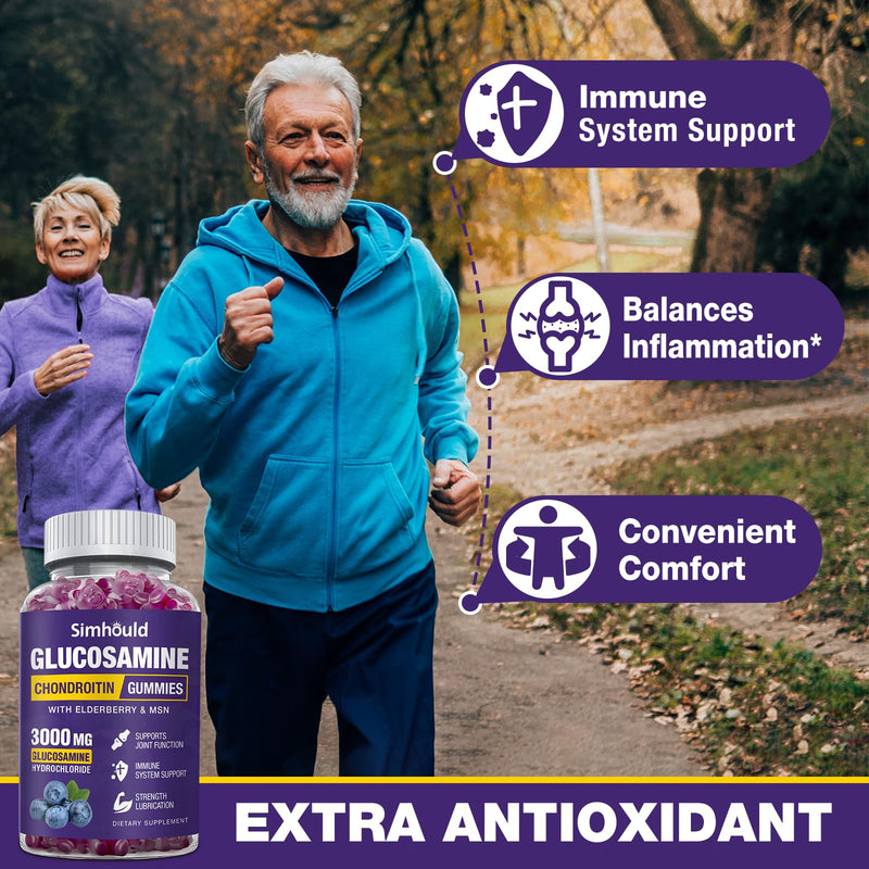 [Australia] - 2 Packs Glucosamine Chondroitin Gummies - 3000MG Extra Strength Joint Support Supplement with MSM & Elderberry, Flexibility, Antioxidant Immune Support Gummy for Adults, Men & Women 60 Count (Pack of 2) 