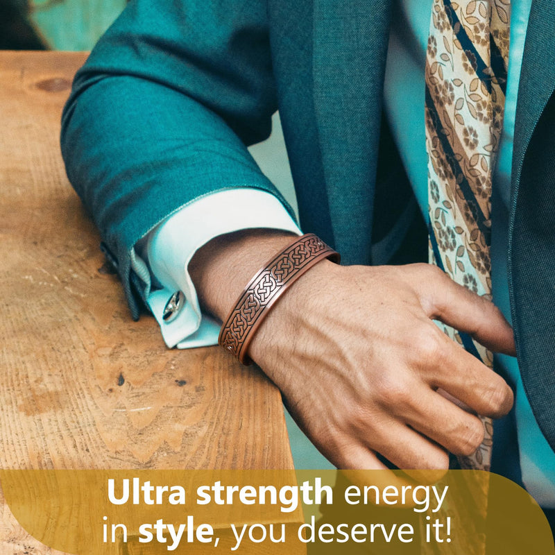 [Australia] - Feraco Copper Bracelets for Men, 12X Strength Wide Pure Copper Magnetic Bracelet for Men with Neodymium Magnets, Adjustable Cuff Bangle with Giftable Box Chain 