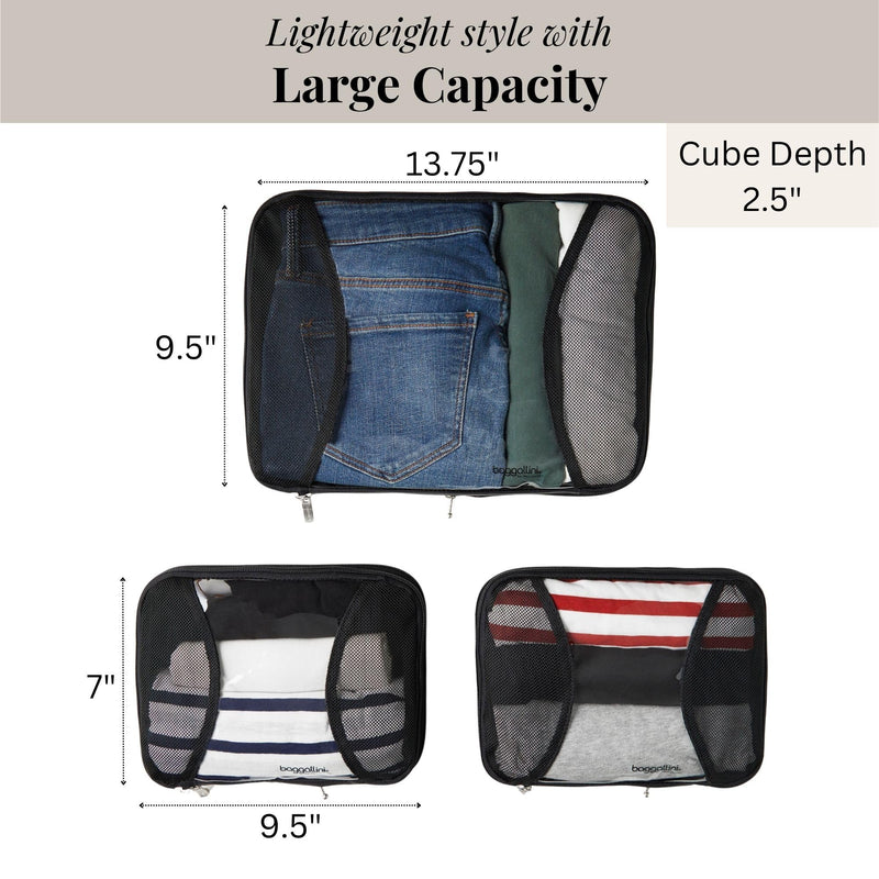 Baggallini Compression Cube 3-piece set - Lightweight Compression Packing Cubes for Travel One Size Black