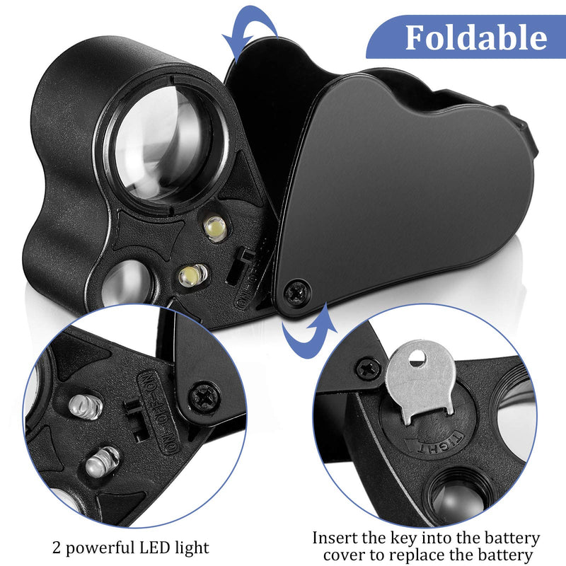 [Australia] - 2 Pieces Jewelers Magnifying Glass 30X 60X 90X Illuminated Eye Magnifier Jewelry Magnification Glass Loop with UV Black Light and Bright LED Light for Jewelry Diamond Gemstone Coin (Black) Black 