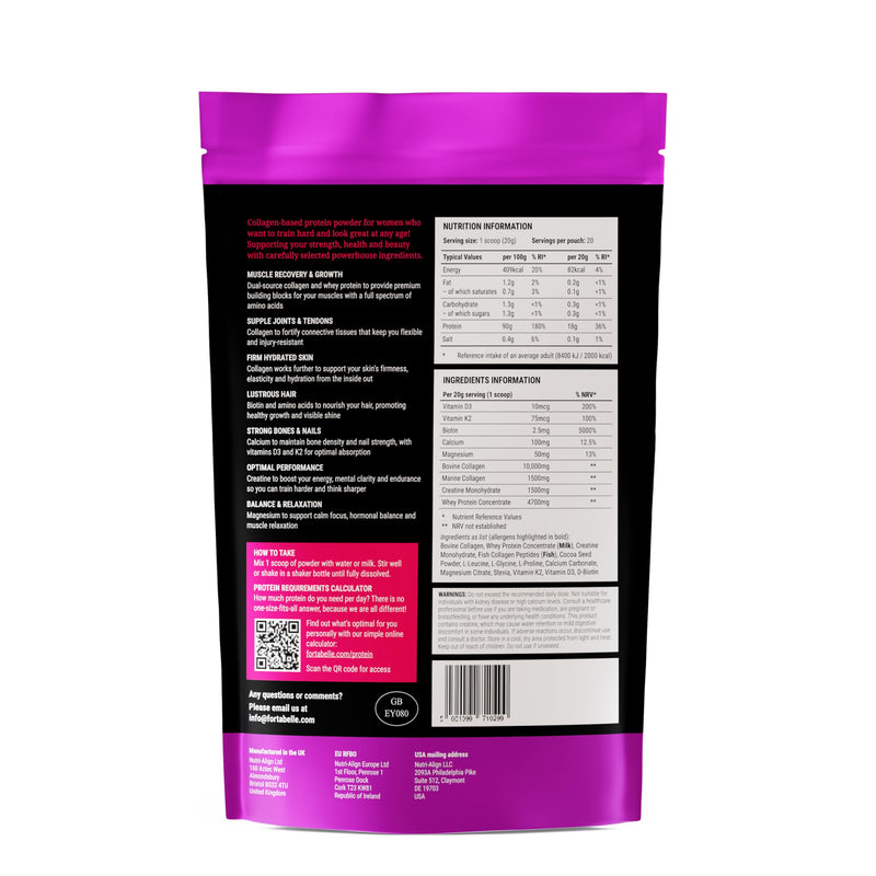 Protein Powder for Women, Collagen-Based Blend for Strength and Beauty with Creatine, Calcium, Magnesium and Biotin | 18g Protein Per Scoop, 400g Pouch (20 Scoops), Soy-Free & Sugar-Free