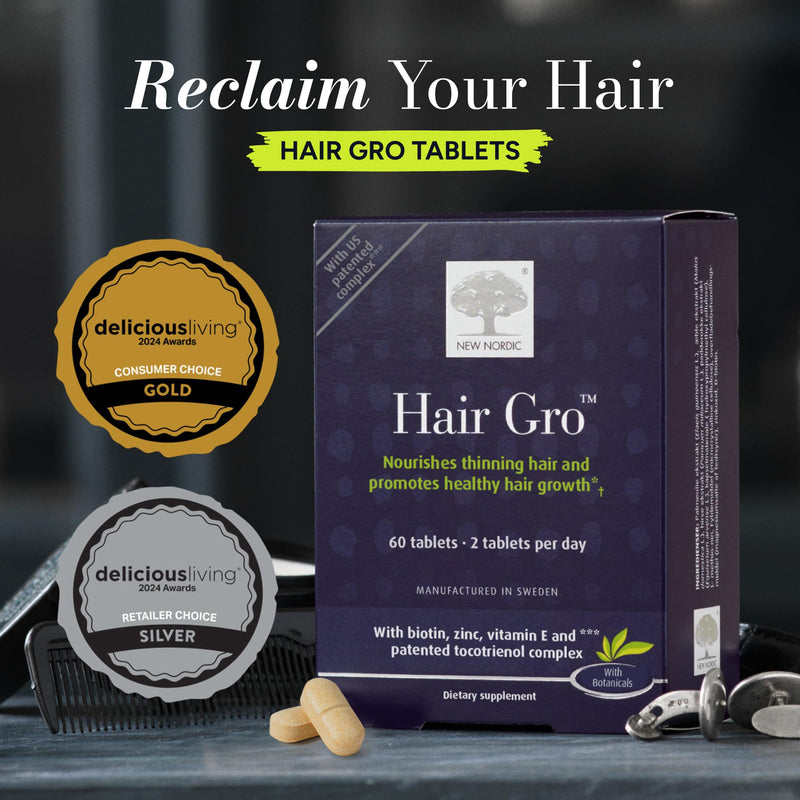 NEW NORDIC | Hair GRO Tablets | Biotin & Tocotrienol Complex | 60 Count | Daily botanical hair supplement formulated with biotin and a tocotrienol complex for your daily routine 60 Count (Pack of 1)