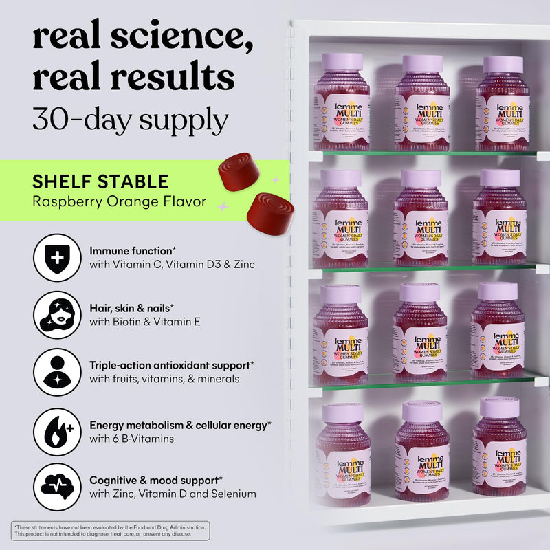 Lemme Multi Gummies, Daily Nutritional Support 30-Day Supply | Daily Nutritional Support with Vitamins A, C, D, E, Biotin, Folic Acid, Zinc & Inositol, Bone, Brain, Skin & Immune Health