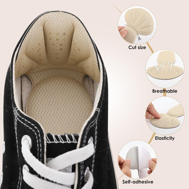 [Australia] - 2-in-1 foam heel pad heel grip shoe pad self-adhesive heel pad inserts for oversized shoes soft mesh heel grip pad thick insoles (Beige 2 pairs) Beige 2 pairs 
