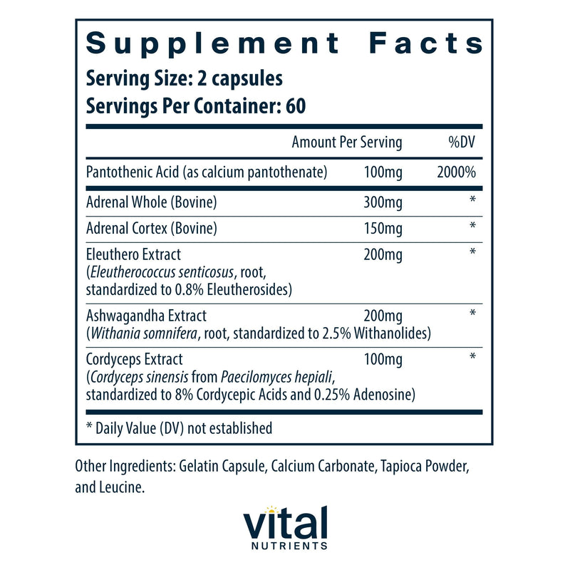 [Australia] - Vital Nutrients Adrenal Support | Adrenal Support Supplements for Gland Function and Cortisol Management | Supports Energy and Stress Levels | Gluten, Dairy, Soy Free | 120 Capsules 120 Count (Pack of 1) 