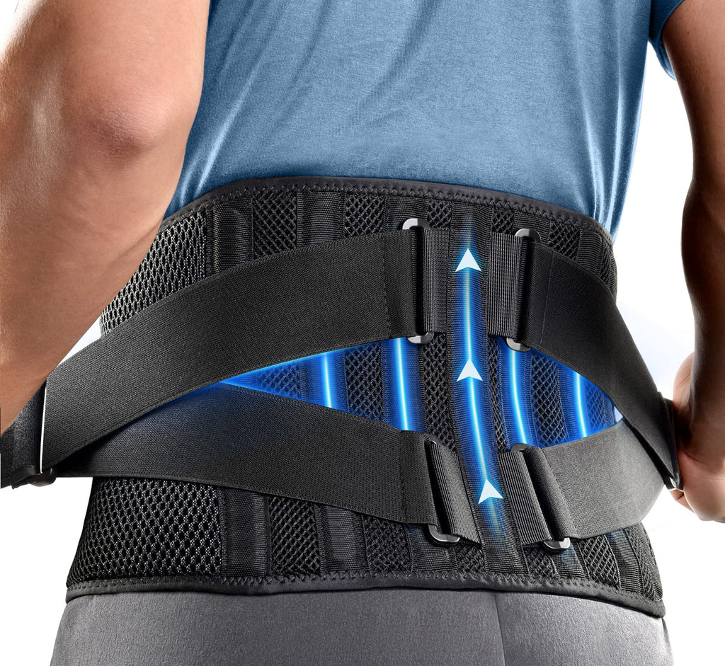 FREETOO Air Mesh Back Brace for Men Women Lower Back Pain Relief with 7 Stays, Anti-skid, Adjustable Lumbar Support Belt for Work for Sciatica Scoliosis (M(waist:36''-44''), Black) M(waist:36''-44'')