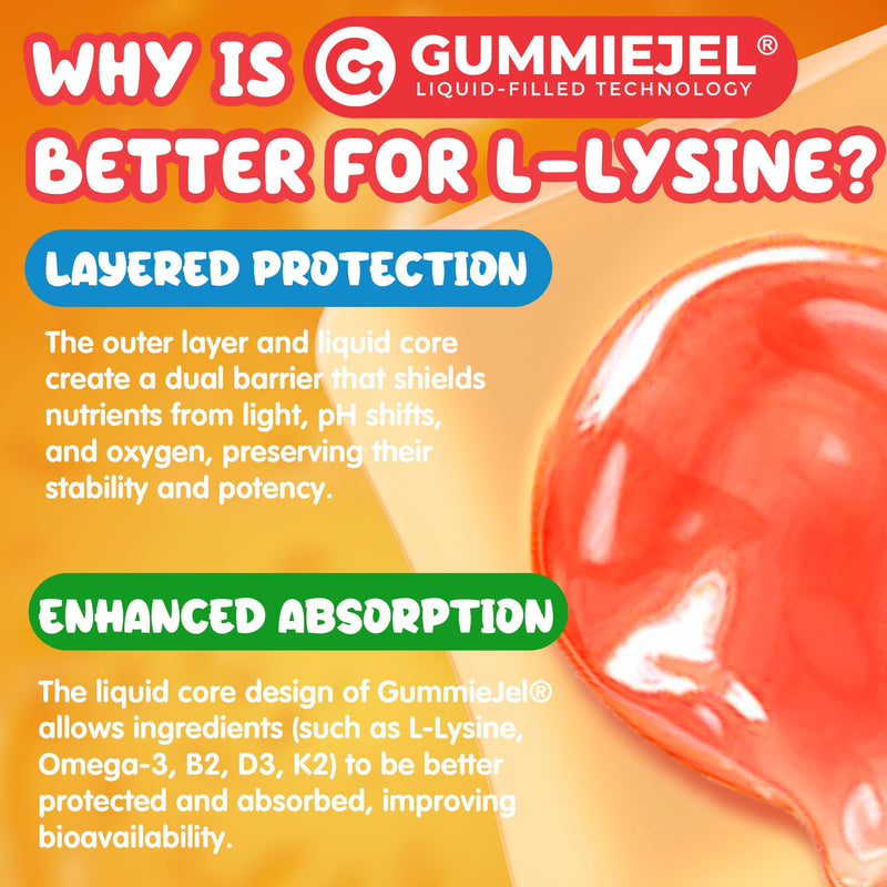 [Australia] - L-Lysine Gummies 500/1000mg with Algae Omega 3, Vitamin B2, D3, K2, C for Kids 9+, Teen & Adult, Lysine Supplement Support Immune, Lip & Oral, Collagen Production, Brain, Bone Health, Sugar Free 1Pack 