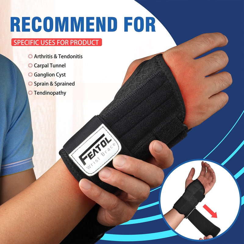 [Australia] - FEATOL 2 Pack Carpal Tunnel Wrist Brace For Work With Wrist Splint, Adjustable Wrist Guard Daytime Support For Women Men, Pain Relief For Pregnancy, Typing, Arthritis, Tendonitis, Right Hand Left Hand Medium 2 Pack (R and L)-Black. 