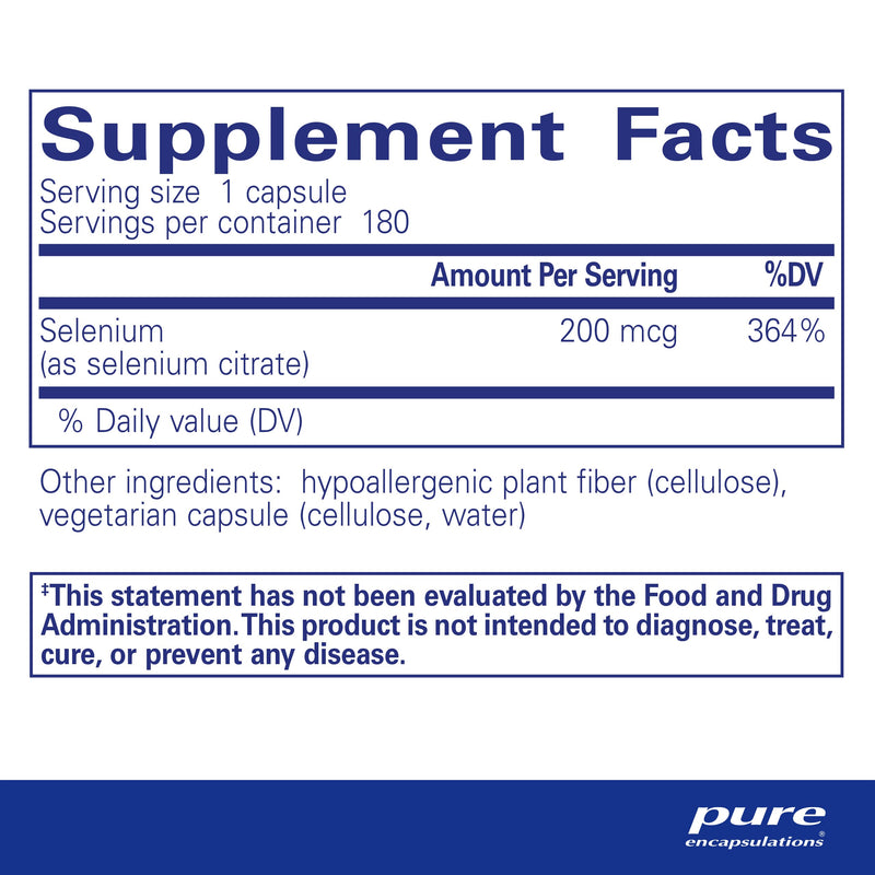 [Australia] - Pure Encapsulations Selenium (Citrate) - for Immune System Support & Cellular Health - Antioxidant Supplement - Supports Blood Flow* - Gluten Free & Vegan - 180 Capsules 180 Count (Pack of 1) 