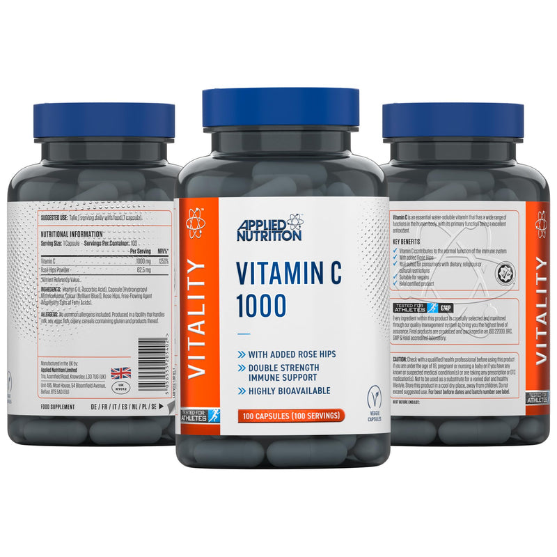 Applied Nutrition - Vitamin C-1000 with Rose Hips - Enhanced Formula - Best Immune Support - Best Antioxidant Protection - Powerful Health Boost (100 Capsules)