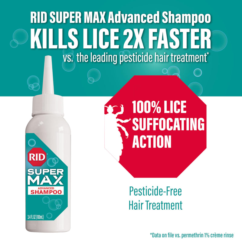 [Australia] - RID Super Max Advanced Shampoo Lice Removal Treatment, 3.4 Fl Oz, includes Nit Removal Comb 