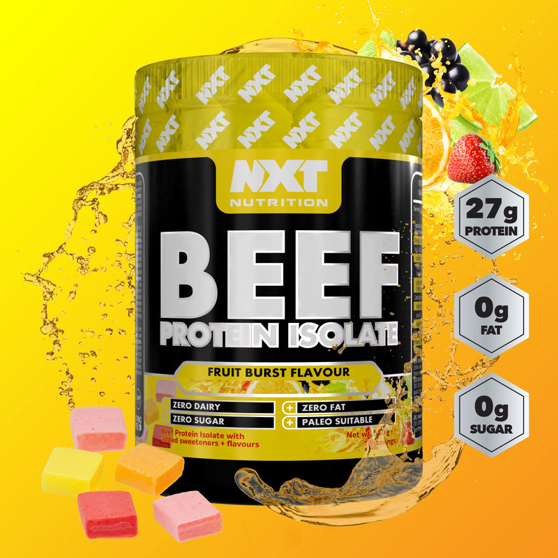 NXT Beef Protein Isolate 540g - High Protein Powder in Natural Amino Acids - Paleo, Keto Friendly - Dairy and Gluten Free | 540g (Fruit Burst)