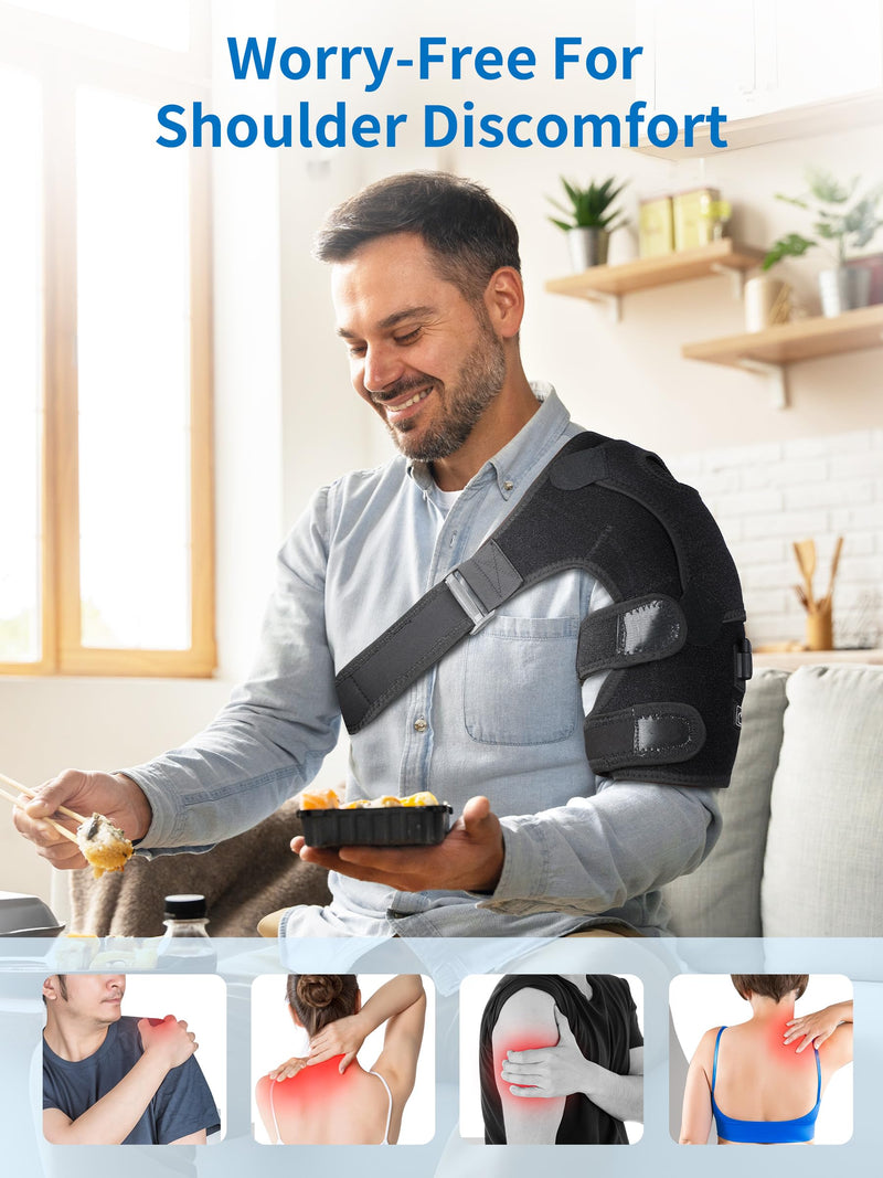 Portable Shoulder Heating Pad with Battery,Heated Shoulder Brace Wrap | Cordless&Portable Designed,With Rechargeable Battery and Hot Cold Modes,3 Heat Modes for Men Women Left Right Shoulder Black