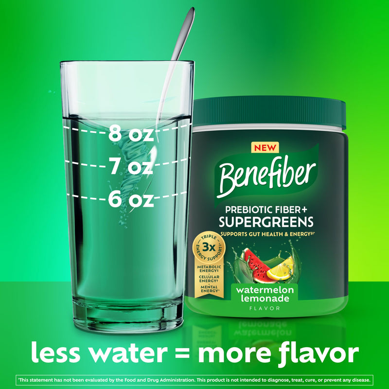 [Australia] - Benefiber Prebiotic Fiber + Supergreens Dietary Supplement Powder, Watermelon Lemonade Flavor, 8.8 oz (250g) 