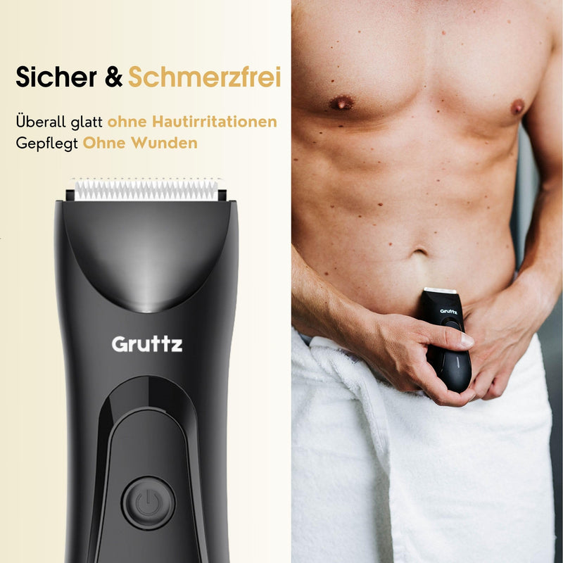 [Australia] - Gruttz, intimate razor for men, men's electric razor with standing charging station, razor for men's intimate area for chest, legs, armpit, groin, nose, IPX7, travel bag 