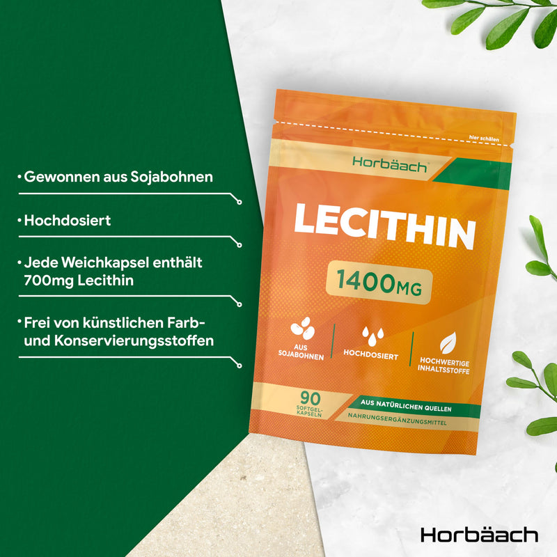 [Australia] - Lecithin capsules 1400mg | High dosage | 90 soy lecithin softgels | Breastfeeding vitamins with vitamin E | Soy lecithin | Horbaach 