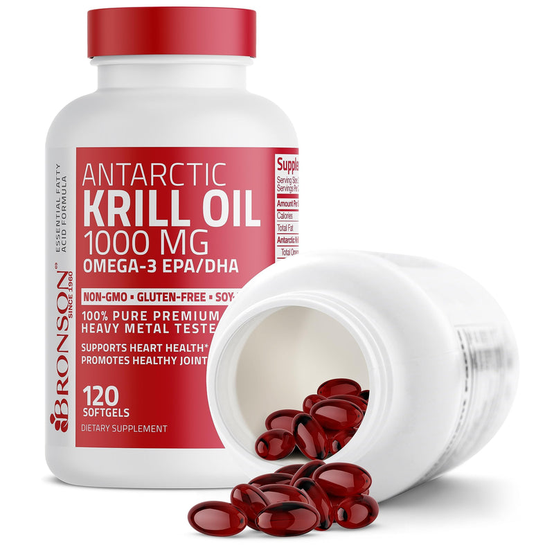 [Australia] - Bronson Antarctic Krill Oil 1000 mg with Omega-3s EPA, DHA, Astaxanthin and Phospholipids 120 Softgels 120 Count (Pack of 1) 