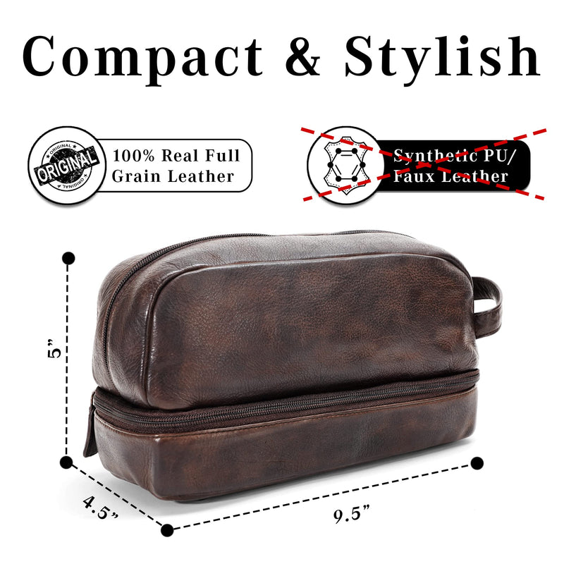 Premium Handmade Leather Toiletry Bags for Men and Women, Genuine Leather Dopp Kit and Shaving Bag for Men, Travel Cosmetic Bag for Women's and Men's, Retro - Cognac Retro - Cognac (Large)