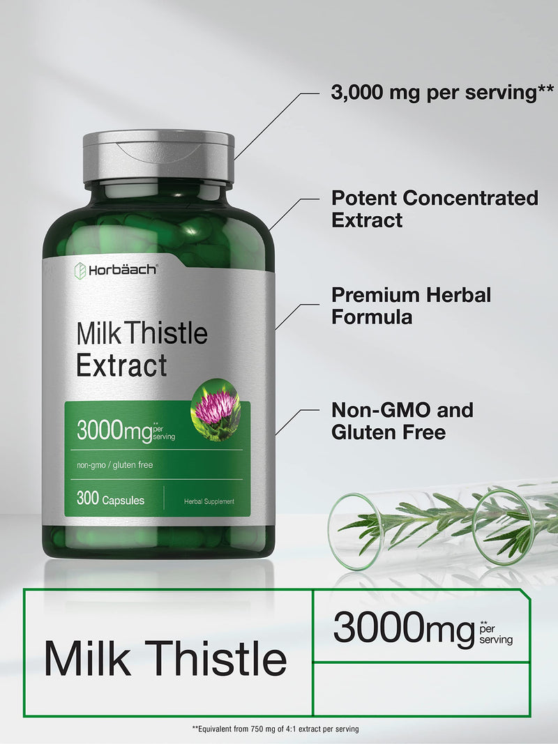 [Australia] - Horb√§ach Milk Thistle Supplement | 3000mg | 300 Capsules | Herbal Extract | Non-GMO, Gluten Free 