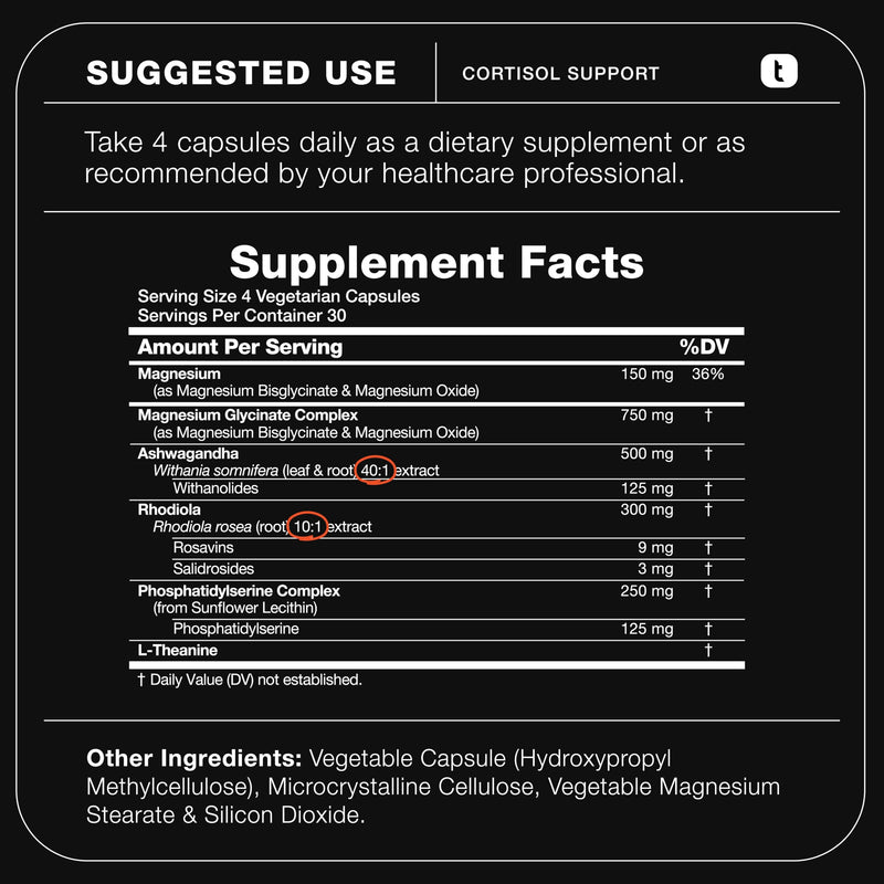 [Australia] - Cortisol Supplement for Women and Men ‚Äî Calm, Balanced-Strength 5-in-1 Non-Drowsy, Third-Party Tested with Magnesium Glycinate, Ashwagandha, L-Theanine, Phosphatidylserine, Rhodiola ‚Äî 120 Capsules 120 Count (Pack of 1) 