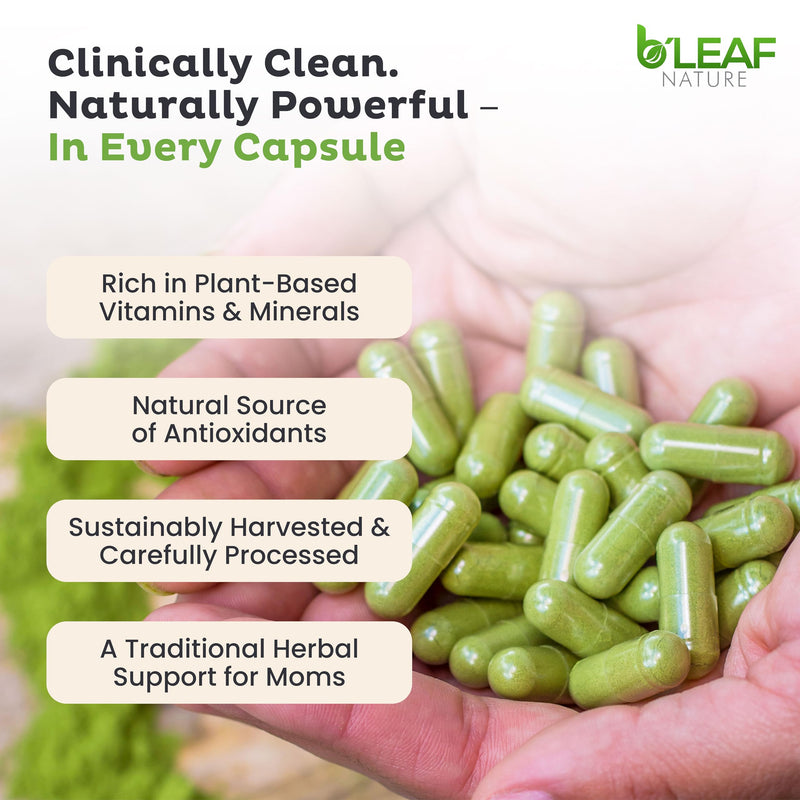 B'LEAF NATURE Moringa Leaf Vegan Capsules 1000mg Servings, 90 Count | Pure Moringa Oleifera Leaf Powder, Energy & Immune Support, Non-GMO Gluten Free Vegan, Superfood 90 Count (Pack of 1)