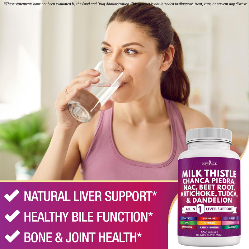[Australia] - NEW AGE Milk Thistle NAC Chanca Piedra Beet Root Artichoke Dandelion Root Astragalus - Plus TUDCA & Ginger - 120 Count 120 Capsules (Pack of 2) 