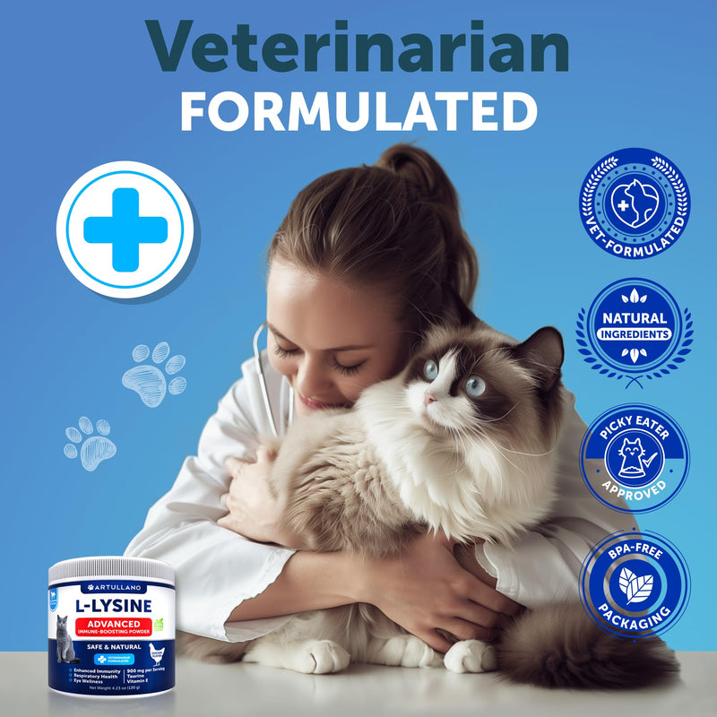 [Australia] - L-Lysine for Cats - Lysine Powder Supplement - 900mg/serving - Immune Support for Cats & Kittens - Sneezing, Runny Nose, Squinting, Watery Eyes, Cold, Eye Function, Respiratory Health - with Taurine White Advanced 