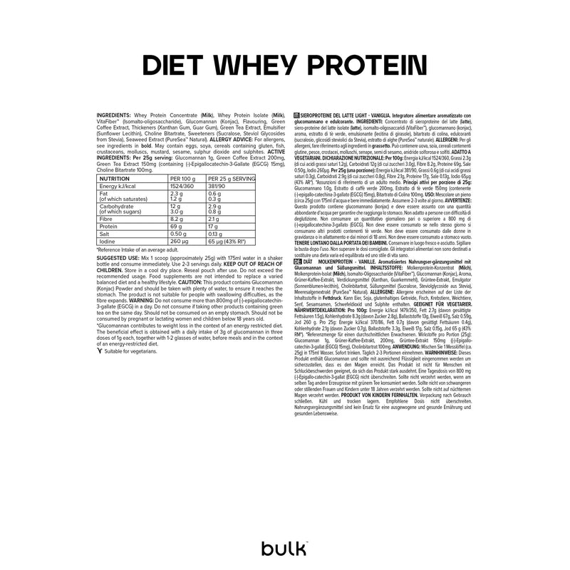 Bulk Diet Whey Protein Powder Shake, With Green Tea & Glucomannan, Vanilla, 500 g, 20 Servings, Packaging May Vary 20 Servings (Pack of 1)