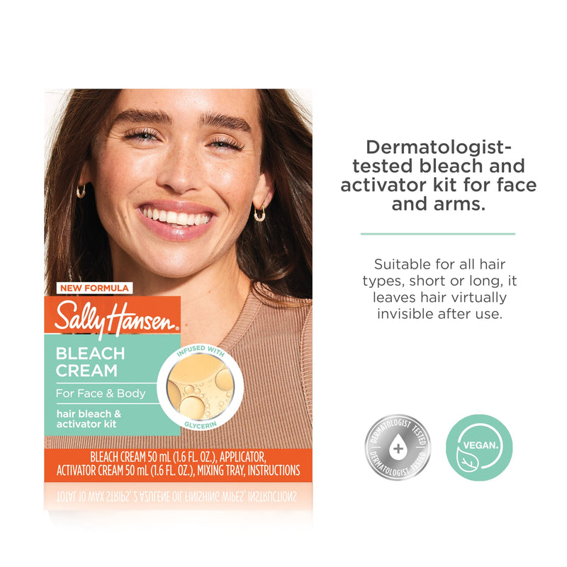 [Australia] - Sally Hansen Bleach Cream for Facial Hair & Body Hair, Vegan Formula, Enriched with Glycerin, All Skin Types, Pack of 2 (Package May Vary) Extra Strength Cr√®me 