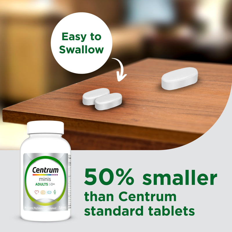 Centrum Minis Silver Multivitamin for Adults 50 and Over, 320 Tablets | Contains Vitamin D3, B Vitamins, Clinically Proven to Support Memory as You Age, GLP-1 Support Unflavored 320 Count (Pack of 1)