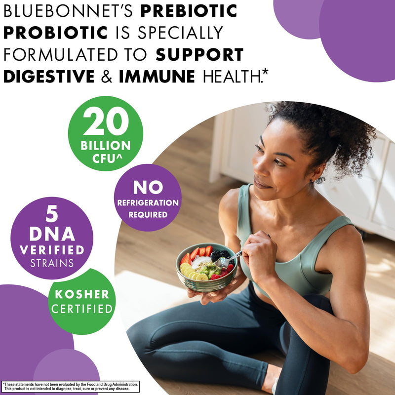 BlueBonnet Nutrition Prebiotic Probiotic 20 Billion CFU | & Immune; Non-GMO, Kosher Certified, Gluten-Free, Soy-Free