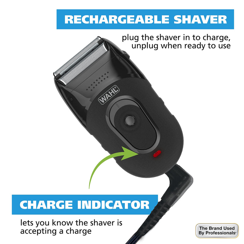 [Australia] - Wahl Compact Rechargeable Lithium Ion Shaver Kit with Hygienic Rinseable Foils & Cutter Bar with Dual Flexible Foils That Move with The Contours of Your Face - 7065 