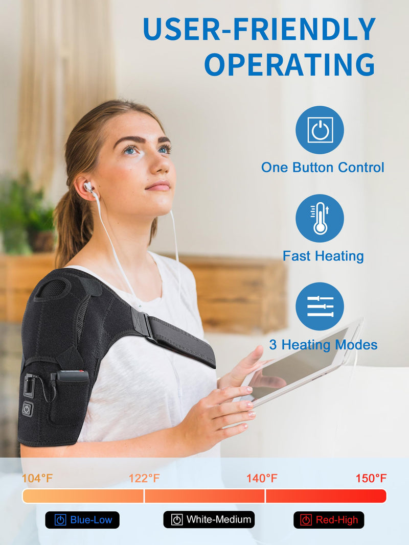 Portable Shoulder Heating Pad with Battery,Heated Shoulder Brace Wrap | Cordless&Portable Designed,With Rechargeable Battery and Hot Cold Modes,3 Heat Modes for Men Women Left Right Shoulder Black