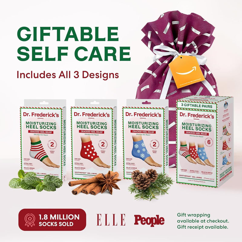 [Australia] - Dr. Frederick's Original Moisturizing Fuzzy Heel Socks - 3 Pairs - Cozy Gel-Lined Sleep Socks for Women & Men - Soothing Dry, Cracked Feet - Cracked Heel Repair (Holiday Special Edition) Holiday Special Editions 