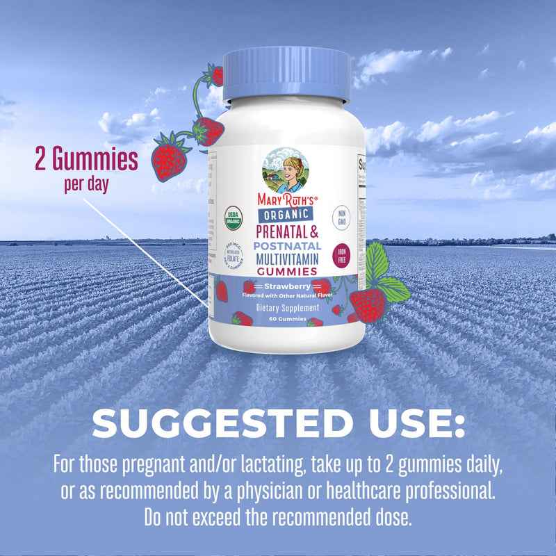 MARYRUTH'S Organics Prenatal Postnatal Multivitamin Gummies (Strawberry) & Women's (Cherry & Raspberry) | USDA Organic | Vitamins for Breastfeeding, Beauty, & Immunity | Vegan, No Gelatin