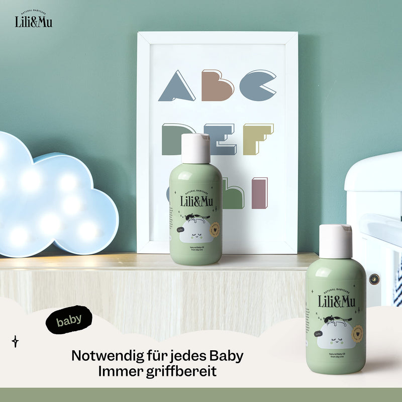 [Australia] - Lili&Mu natural care oil, nourishing baby oil 150 ml - baby care massage oil with jojoba oil marigold extract vitamin E, oil for delicate baby skin, vegan body oil ideal for baby massage - body oil 