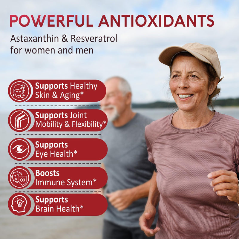 [Australia] - Sugar-Free Astaxanthin 24mg Gummies with Resveratrol, Vitamin B1, Coconut Oil - Powerful Antioxidants Supplement for Men & Women Healthy Aging, Skin, Eyes, Joints, Immune - Vegan, Non-GMO 120 Servings 60 Count (Pack of 2) 