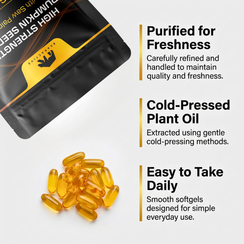 Pumpkin Seed Oil Capsules 2-in-1 Formula – 3000mg High Strength Cold Pressed Pumpkin Seed Oil – Omega 3 6 9 Capsules Supplement – Prostate & Bladder Support – 90 Softgels