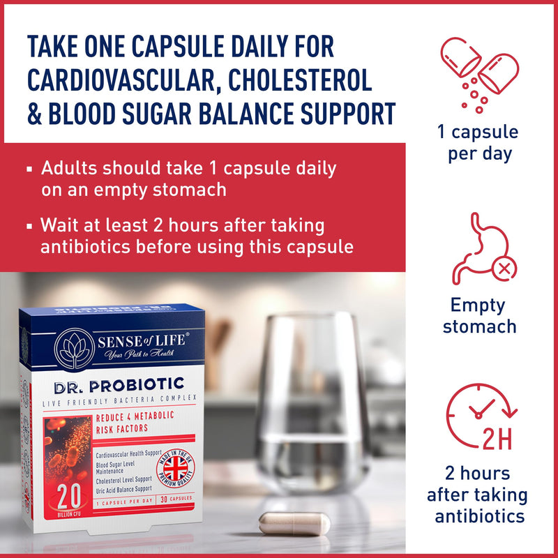 Sense of Life Dr. Probiotic Complex for Metabolic Health, 30 Capsules – 20 Billion CFU – 7 Probiotics Strains – Supports Gut Health, Cholesterol & Blood Sugar Balance